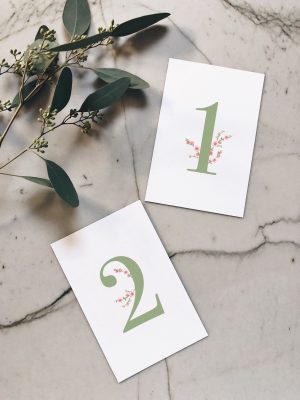Numéro table mariage vert et rose