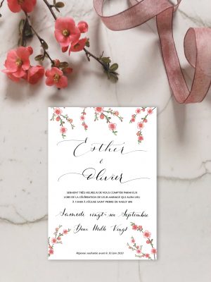 Invitation aquarelle fleurs de cognassier du Japon
