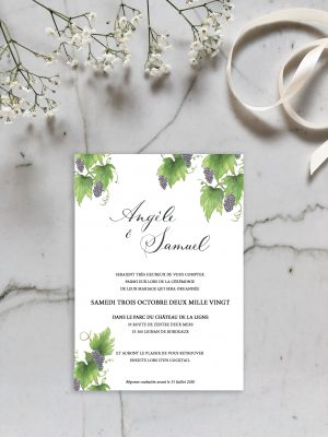 Invitation mariage aquarelle vigne et calligraphie