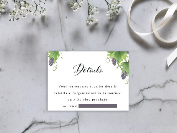 Carton détail invitation mariage aquarelle vigne