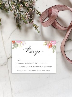 carte réponse invitation mariage aquarelle florale