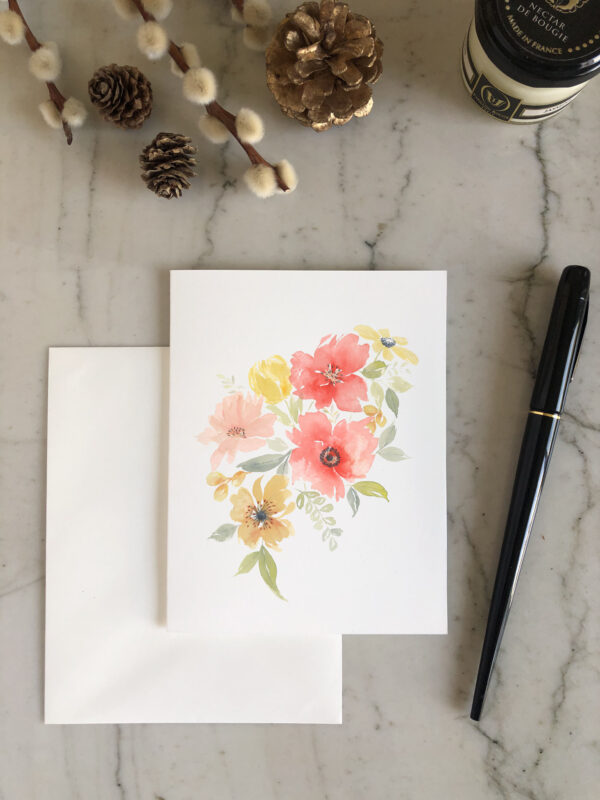 Carte aquarelle composition fleurs